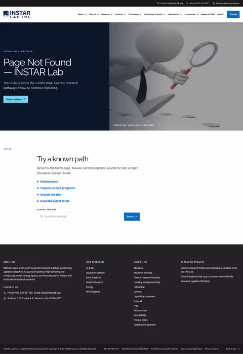 Screenshot thumbnail of Page Not Found — INSTAR Lab (/404.html) at desktop viewport