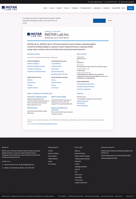 Screenshot thumbnail of Capability Statement — INSTAR Lab (/capability-statement/) at desktop viewport