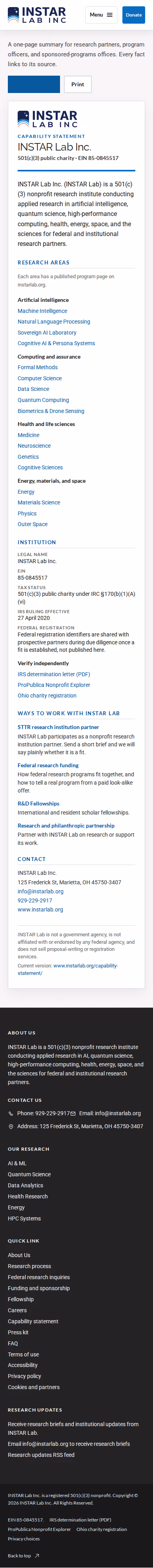 Screenshot thumbnail of Capability Statement — INSTAR Lab (/capability-statement/) at mobile viewport