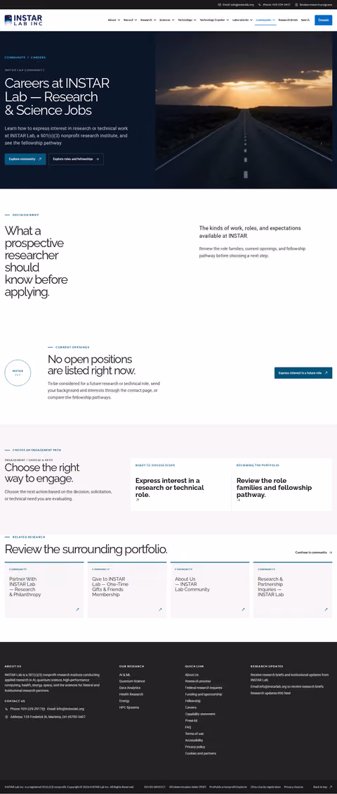 Screenshot thumbnail of Careers at INSTAR Lab — Research & Science Jobs (/community/careers/) at desktop viewport