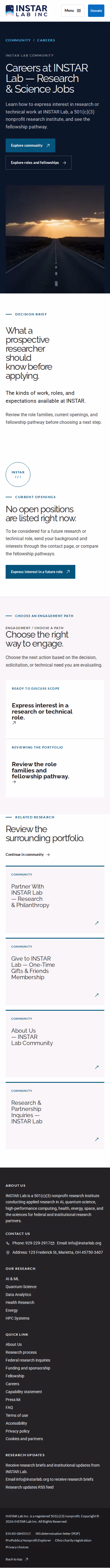 Screenshot thumbnail of Careers at INSTAR Lab — Research & Science Jobs (/community/careers/) at mobile viewport