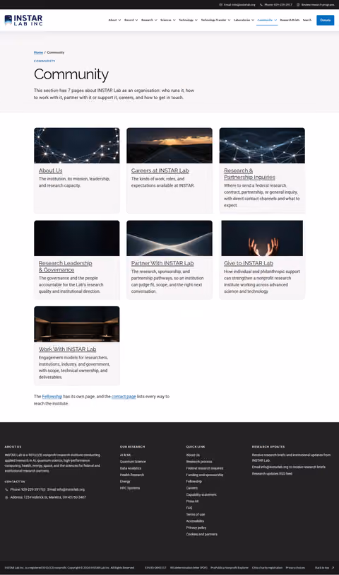 Screenshot thumbnail of Community — INSTAR Lab (/community/) at desktop viewport