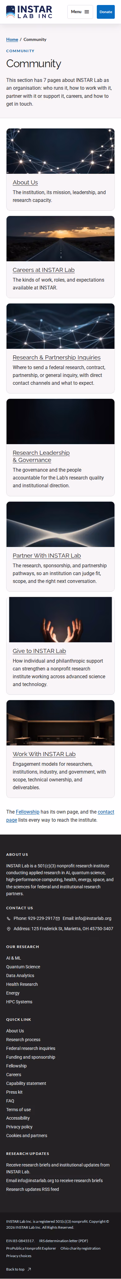 Screenshot thumbnail of Community — INSTAR Lab (/community/) at mobile viewport