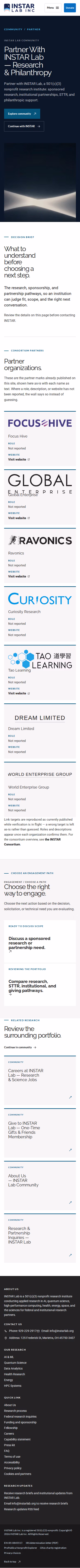 Screenshot thumbnail of Partner With INSTAR Lab — Research & Philanthropy (/community/partner/) at mobile viewport