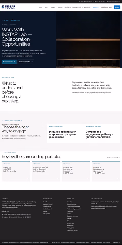 Screenshot thumbnail of Work With INSTAR Lab — Collaboration Opportunities (/community/work-with-us/) at desktop viewport