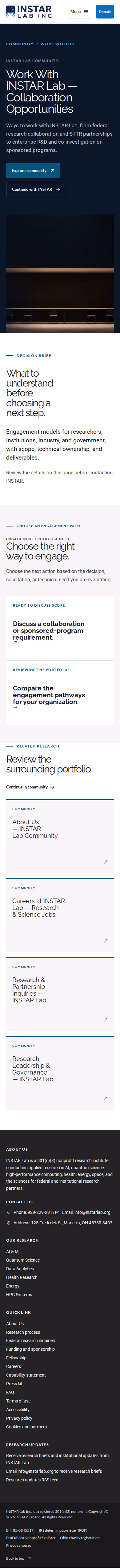 Screenshot thumbnail of Work With INSTAR Lab — Collaboration Opportunities (/community/work-with-us/) at mobile viewport