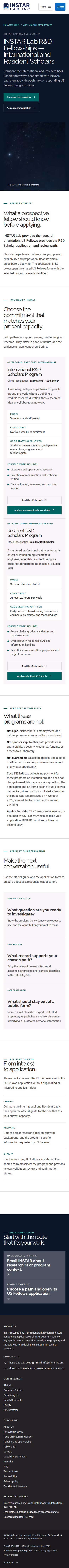 Screenshot thumbnail of INSTAR Lab R&D Fellowships — International and Resident Scholars (/fellowship/) at mobile viewport