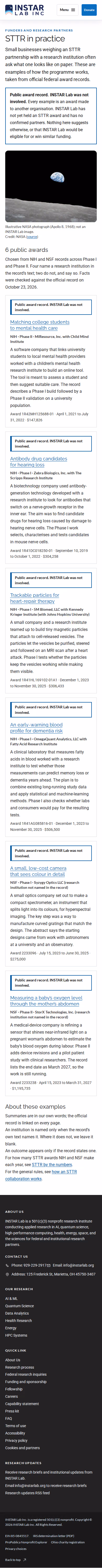 Screenshot thumbnail of STTR in Practice — Public Award Examples (/funders/sttr-in-practice/) at mobile viewport