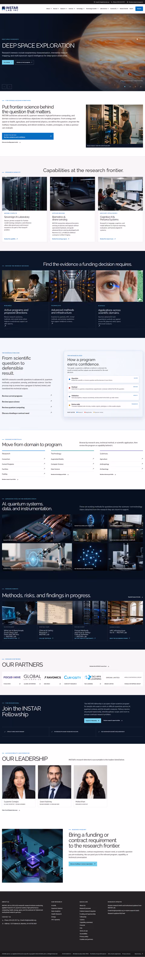 Full-page screenshot of INSTAR Lab — Research Institute (/) at desktop viewport