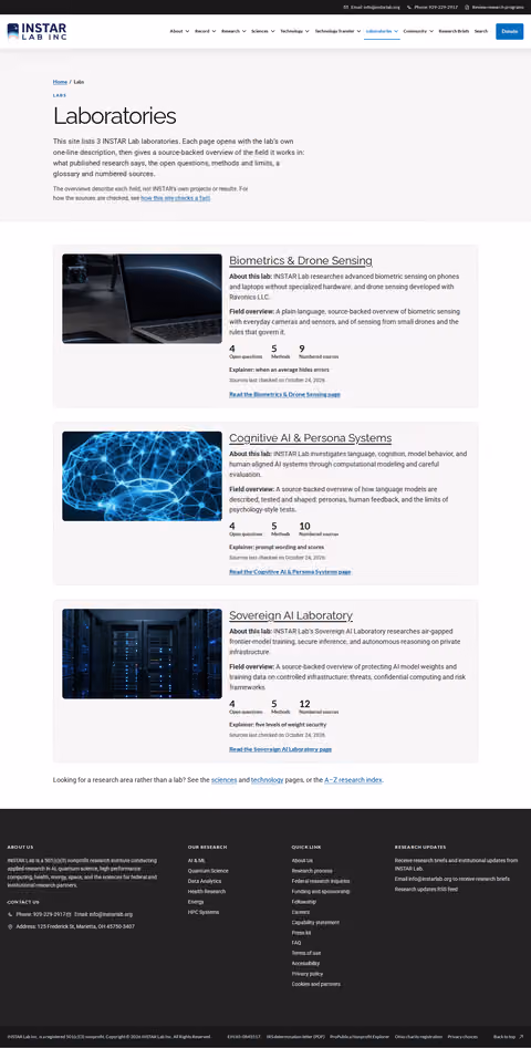 Screenshot thumbnail of Laboratories — INSTAR Lab (/labs/) at desktop viewport