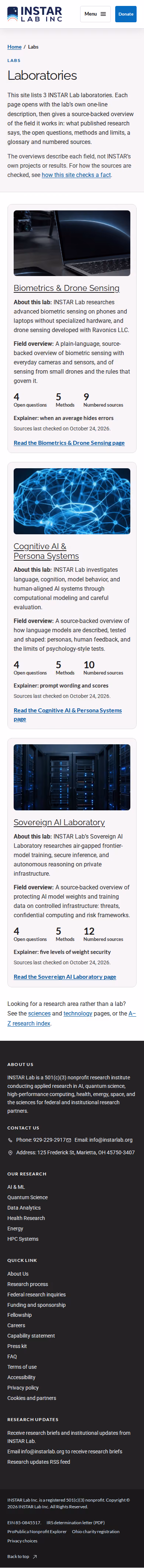 Screenshot thumbnail of Laboratories — INSTAR Lab (/labs/) at mobile viewport