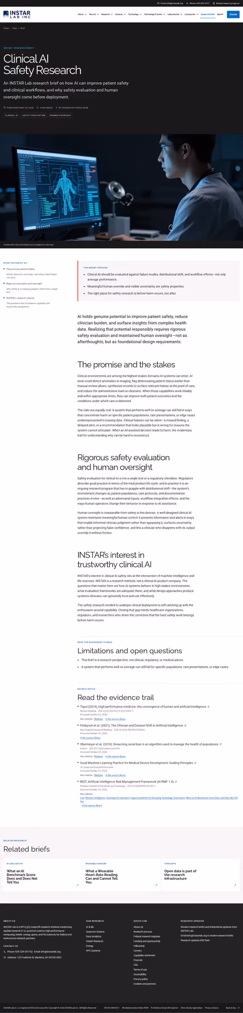 Screenshot thumbnail of Clinical AI Safety Research — INSTAR Lab (/news/clinical-ai-safety/) at desktop viewport
