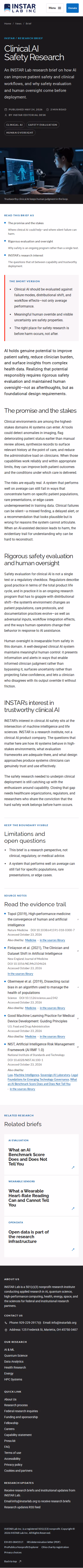 Screenshot thumbnail of Clinical AI Safety Research — INSTAR Lab (/news/clinical-ai-safety/) at mobile viewport