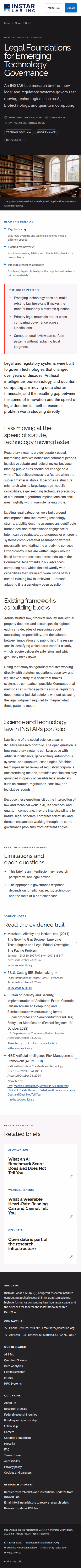 Screenshot thumbnail of Legal Foundations for Emerging Technology Governance — INSTAR Lab (/news/legal-foundations-tech-governance/) at mobile viewport