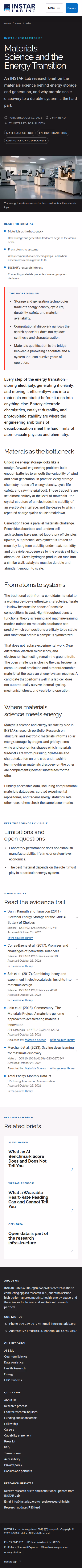 Screenshot thumbnail of Materials Science and the Energy Transition — INSTAR Lab (/news/materials-science-energy-transition/) at mobile viewport