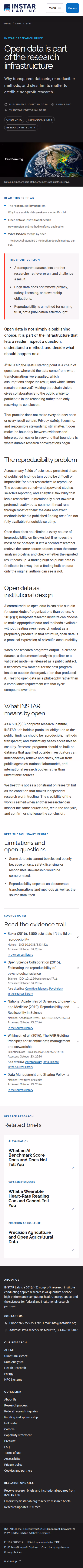 Screenshot thumbnail of Open data is part of the research infrastructure — INSTAR Lab (/news/open-data-research-philosophy/) at mobile viewport