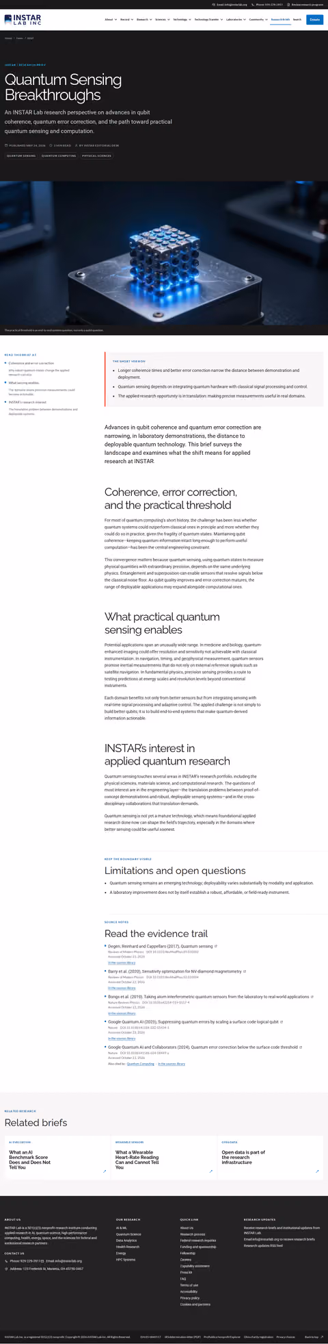 Screenshot thumbnail of Quantum Sensing Breakthroughs — INSTAR Lab (/news/quantum-sensing-breakthroughs/) at desktop viewport