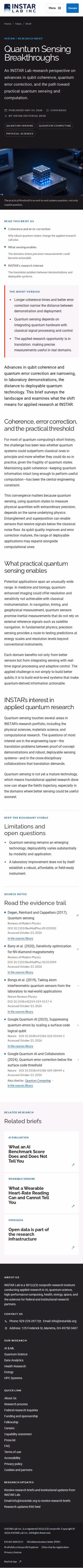 Screenshot thumbnail of Quantum Sensing Breakthroughs — INSTAR Lab (/news/quantum-sensing-breakthroughs/) at mobile viewport