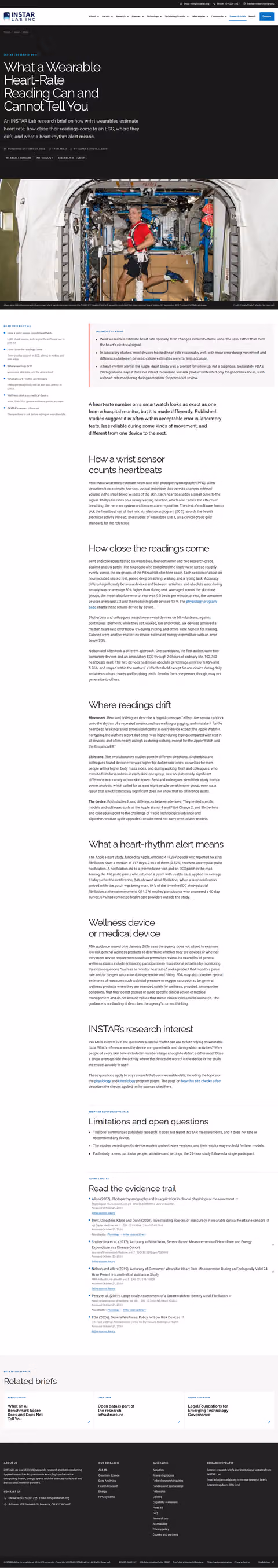 Screenshot thumbnail of What a Wearable Heart-Rate Reading Can and Cannot Tell You — INSTAR Lab (/news/wearable-heart-rate/) at desktop viewport