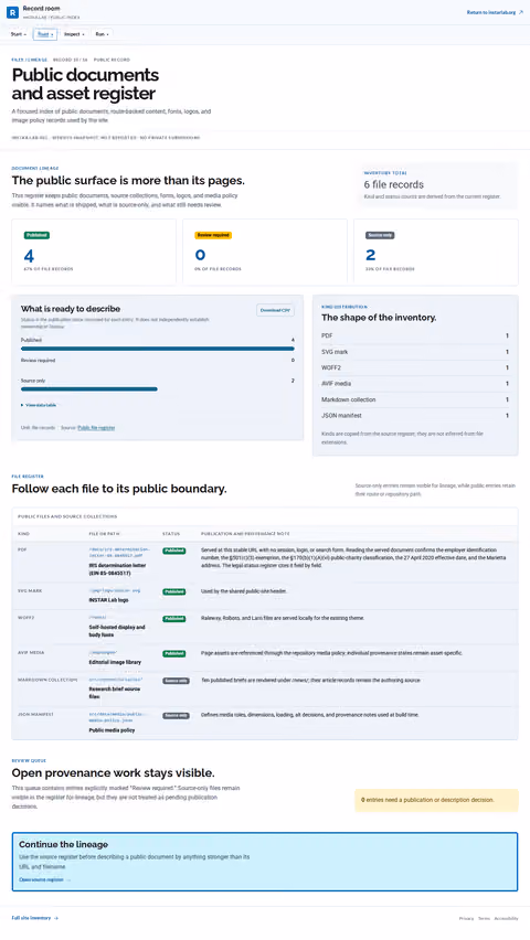 Screenshot thumbnail of Public documents and asset register | INSTAR Lab (/record/files/) at desktop viewport