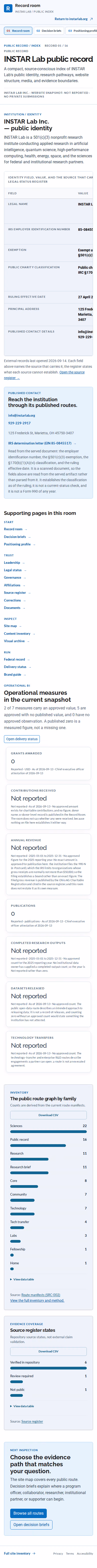 Screenshot thumbnail of INSTAR Lab public record | INSTAR Lab (/record/) at mobile viewport