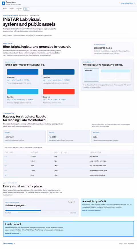 Screenshot thumbnail of INSTAR Lab visual system and public assets | INSTAR Lab (/record/style/) at desktop viewport
