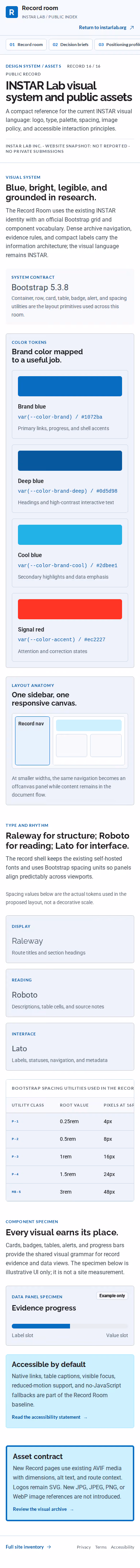 Screenshot thumbnail of INSTAR Lab visual system and public assets | INSTAR Lab (/record/style/) at mobile viewport