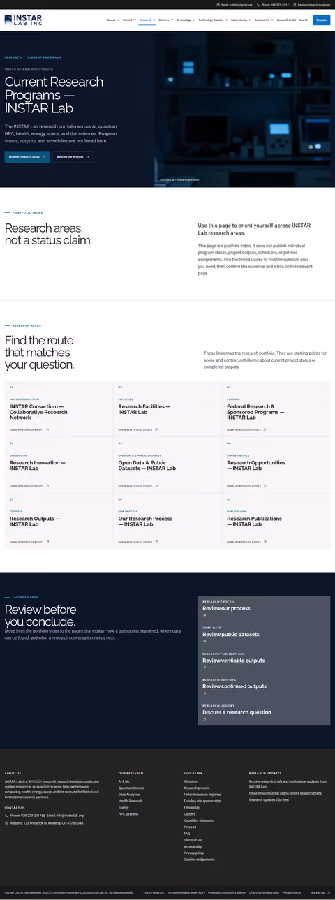 Screenshot thumbnail of Current Research Programs — INSTAR Lab (/research/current-programs/) at desktop viewport