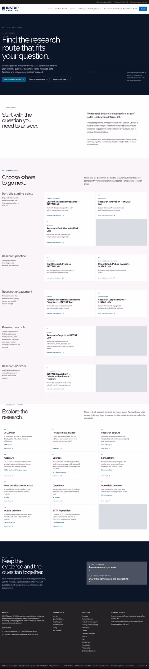 Screenshot thumbnail of Research — INSTAR Lab (/research/) at desktop viewport