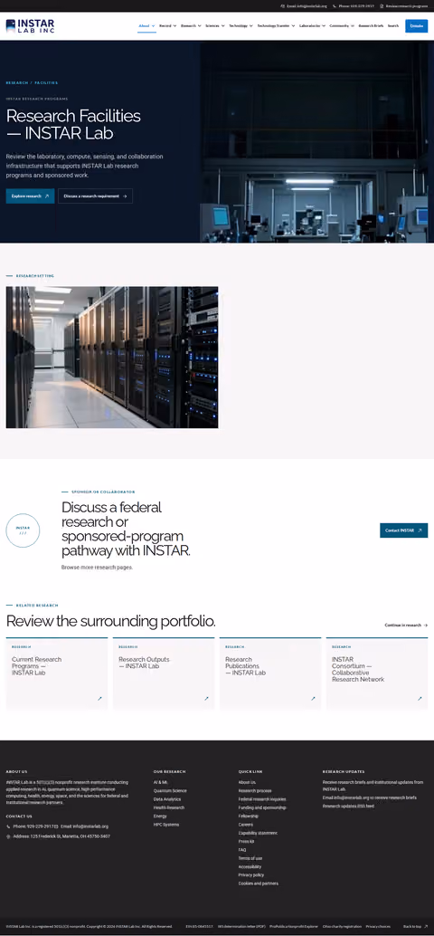 Screenshot thumbnail of Research Facilities — INSTAR Lab (/research/facilities/) at desktop viewport