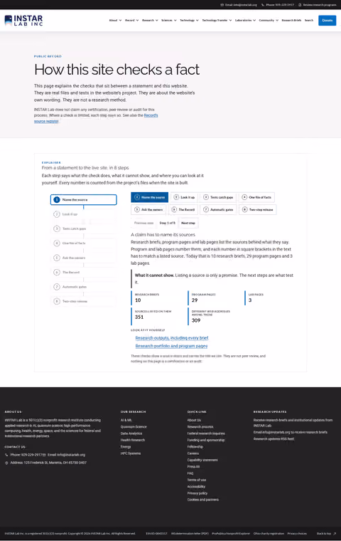 Screenshot thumbnail of How this site checks a fact — INSTAR Lab (/research/how-we-check/) at desktop viewport