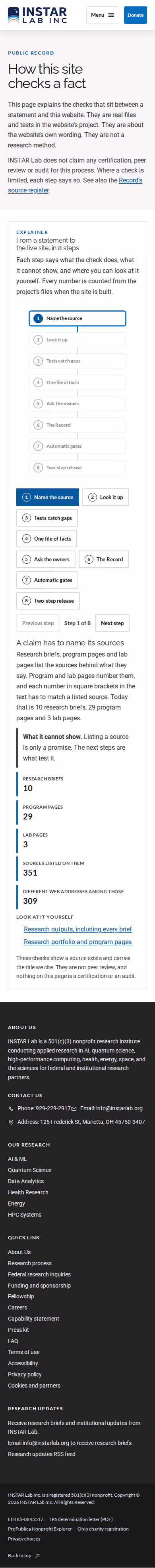 Screenshot thumbnail of How this site checks a fact — INSTAR Lab (/research/how-we-check/) at mobile viewport