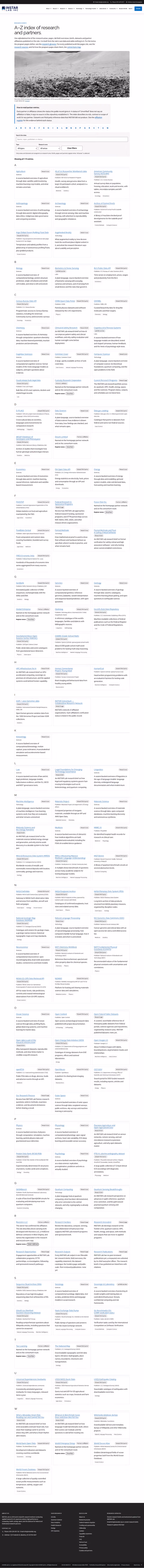 Screenshot thumbnail of Research A–Z Index — INSTAR Lab (/research/index/) at desktop viewport