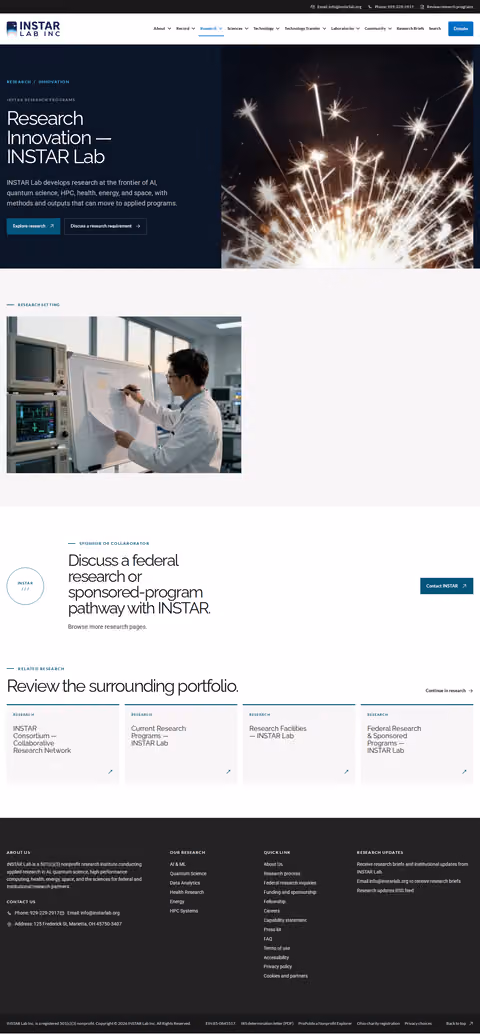 Screenshot thumbnail of Research Innovation — INSTAR Lab (/research/innovation/) at desktop viewport