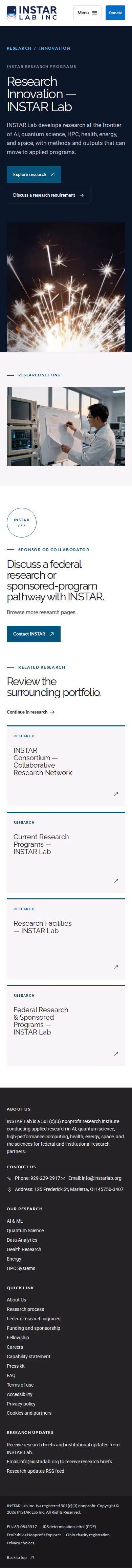 Screenshot thumbnail of Research Innovation — INSTAR Lab (/research/innovation/) at mobile viewport