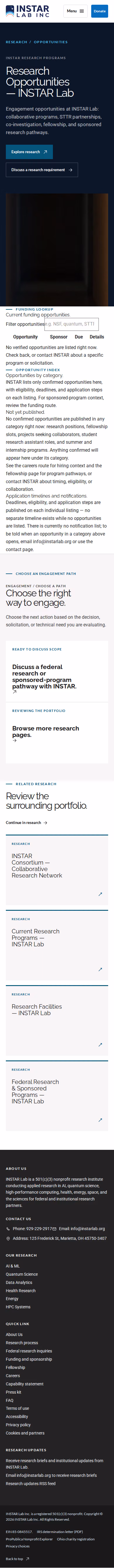 Screenshot thumbnail of Research Opportunities — INSTAR Lab (/research/opportunities/) at mobile viewport