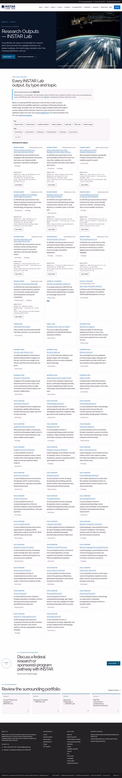 Screenshot thumbnail of Research Outputs — INSTAR Lab (/research/outputs/) at desktop viewport
