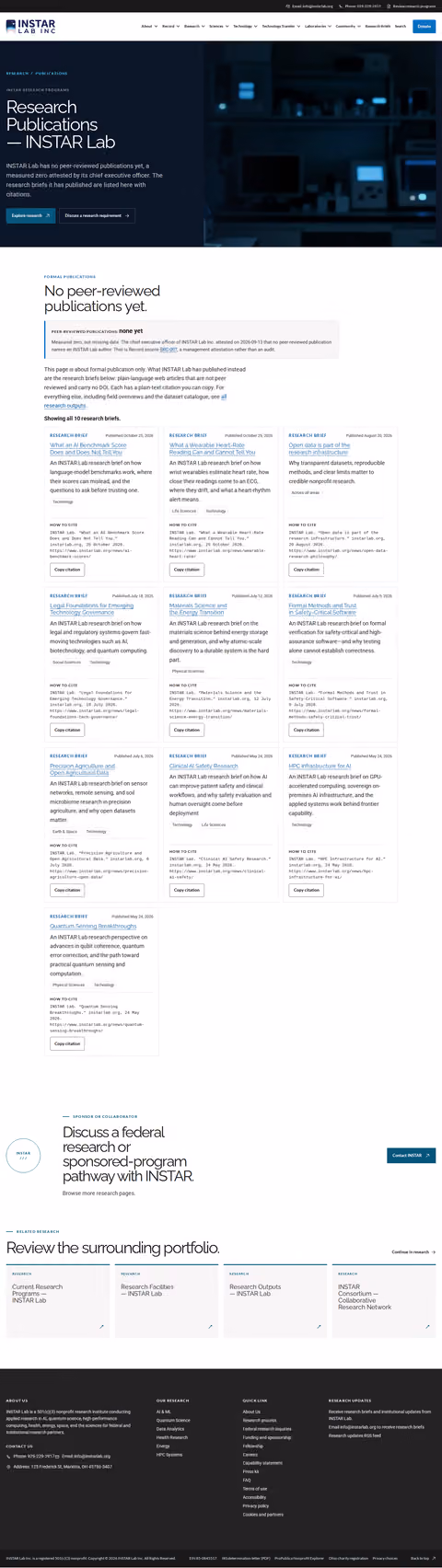 Screenshot thumbnail of Research Publications — INSTAR Lab (/research/publications/) at desktop viewport