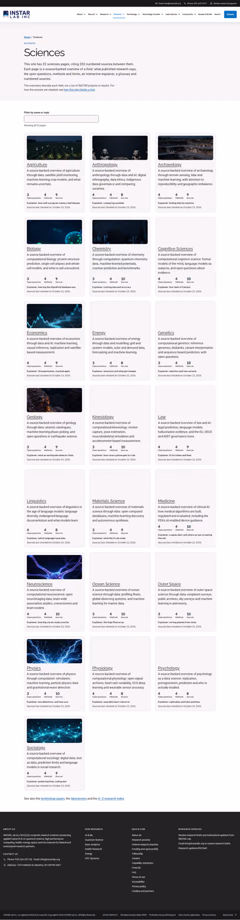 Screenshot thumbnail of Sciences — INSTAR Lab (/sciences/) at desktop viewport