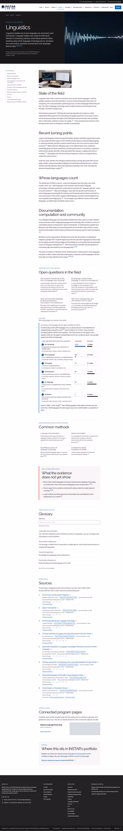 Screenshot thumbnail of Linguistics Research — INSTAR Lab Sciences (/sciences/linguistics/) at desktop viewport