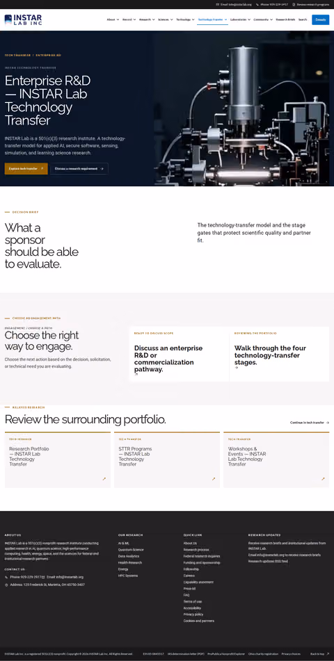 Screenshot thumbnail of Enterprise R&D — INSTAR Lab Technology Transfer (/tech-transfer/enterprise-rd/) at desktop viewport