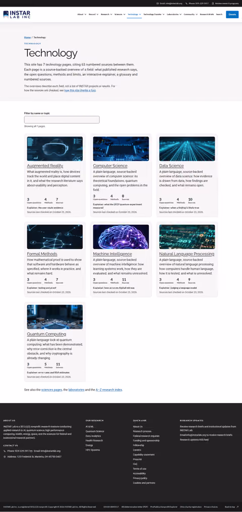 Screenshot thumbnail of Technology — INSTAR Lab (/technology/) at desktop viewport