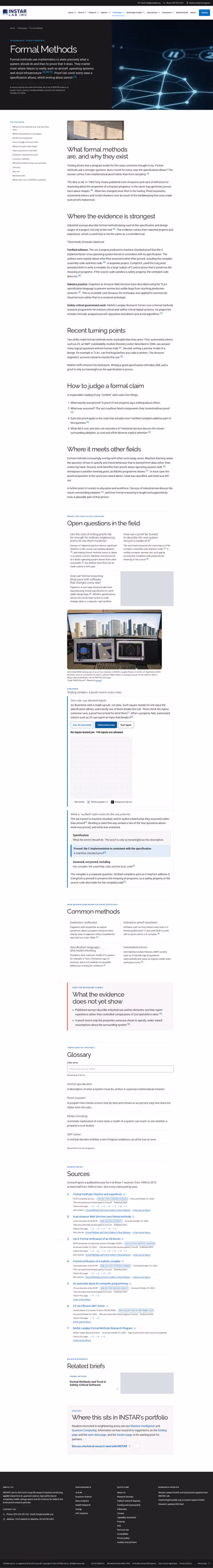 Screenshot thumbnail of Formal Methods Research — INSTAR Lab Technology (/technology/formal-methods/) at desktop viewport